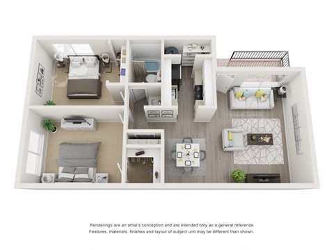 Floor plan for 2 beds, 1 bath, 880 sqft